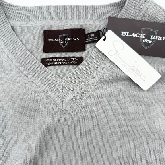 Black Brown 1826 Supima Cotton V-Neck Sweater XL Shark Grey NWT - Picture 3 of 8